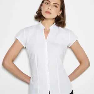 Kustom Kit Women`s Tailored Fit Mandarin Collar Blouse SSL