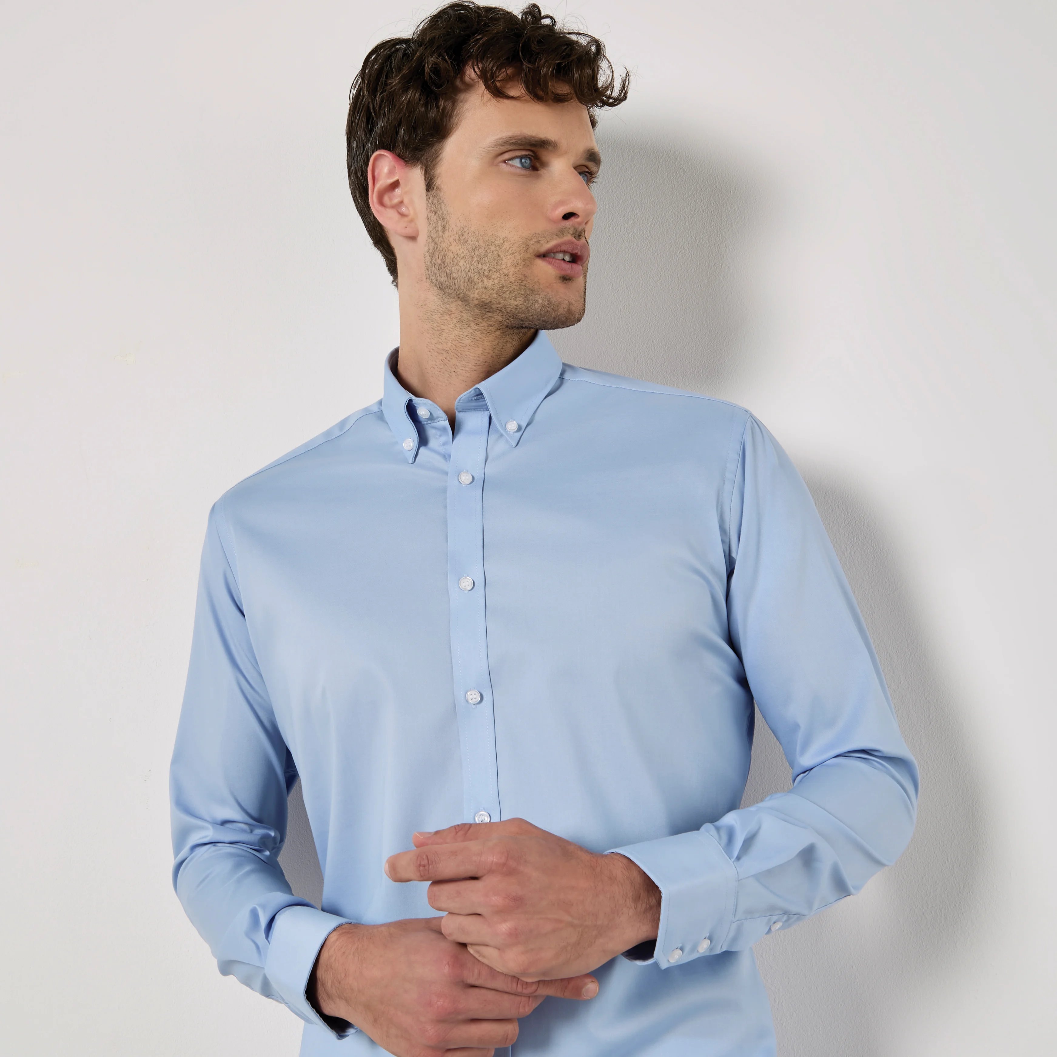 Kustom Kit Slim Fit Stretch Oxford Shirt LS