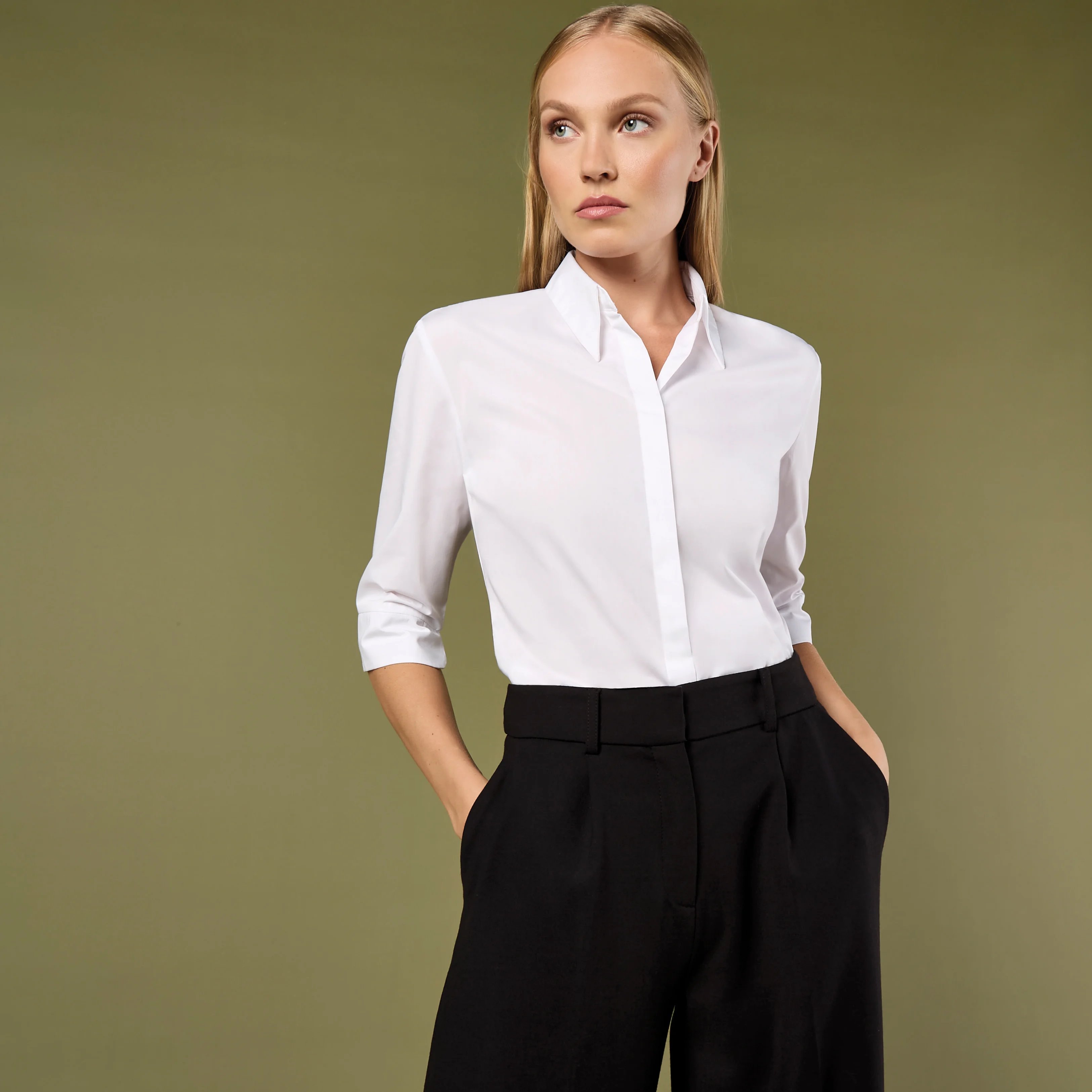 Kustom Kit Women`s Tailored Fit Continental Blouse 3/4 Sleeve
