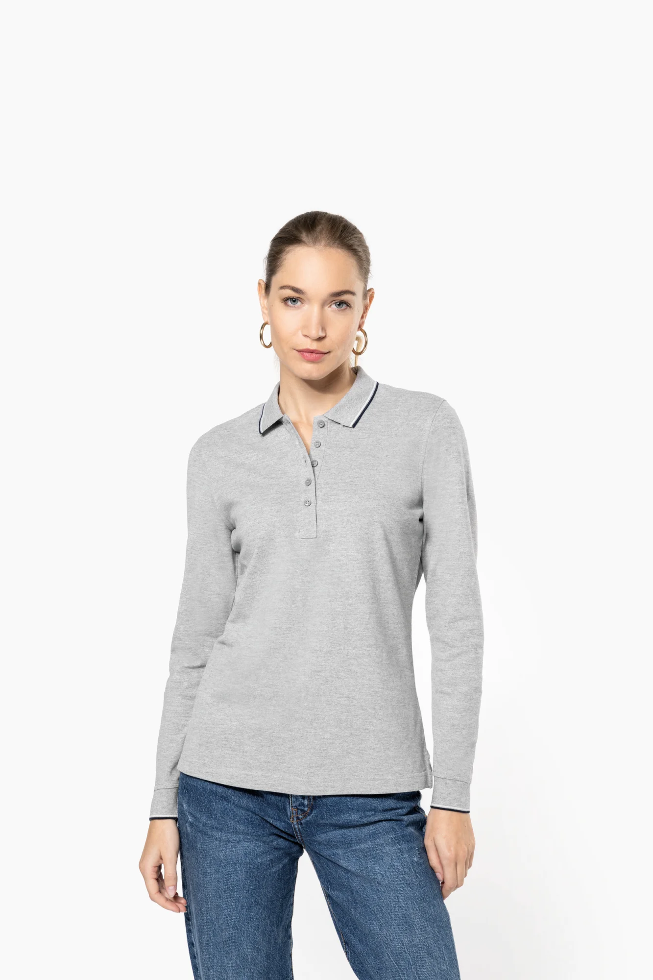 Kariban Dames polo van piquétricot met lange mouwen