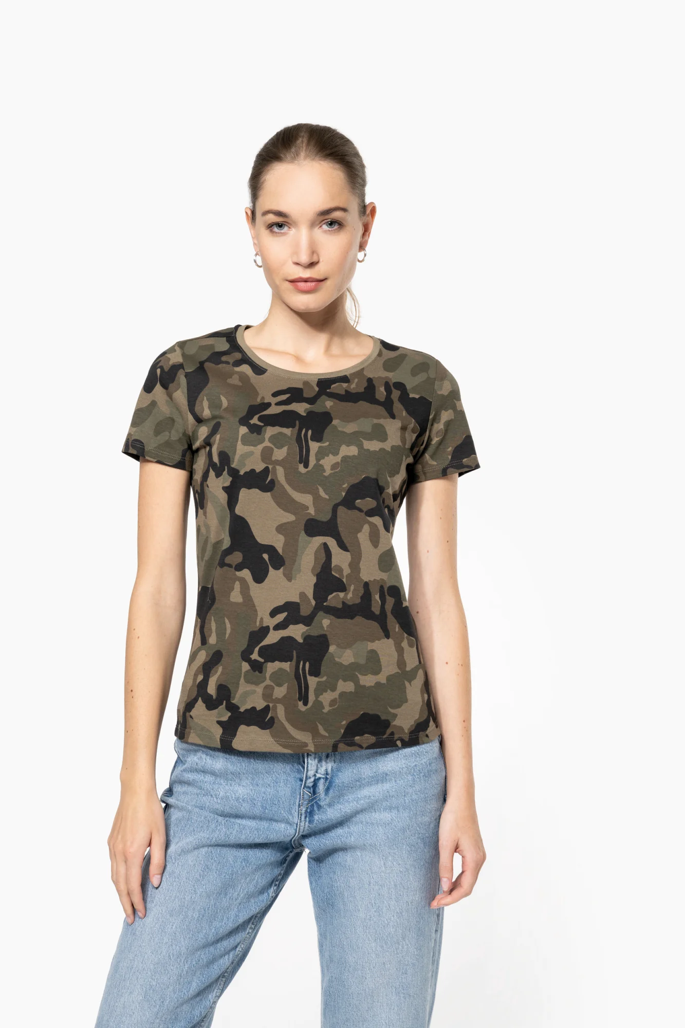 Kariban Dames-T-shirt camo korte mouwen