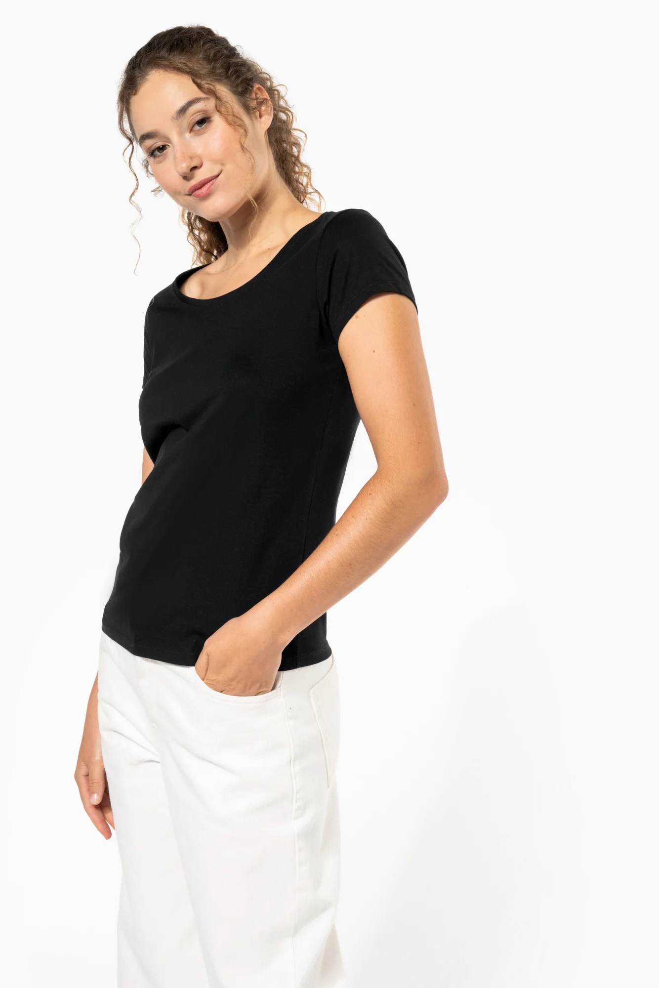 Kariban Dames-T-shirt korte mouwen met boothals