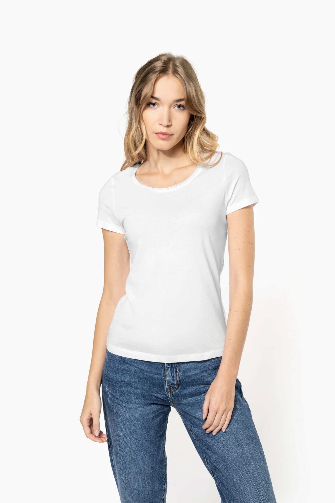 Kariban Bio dames-T-shirt kraag met onafgewerkte rand korte mouwen
