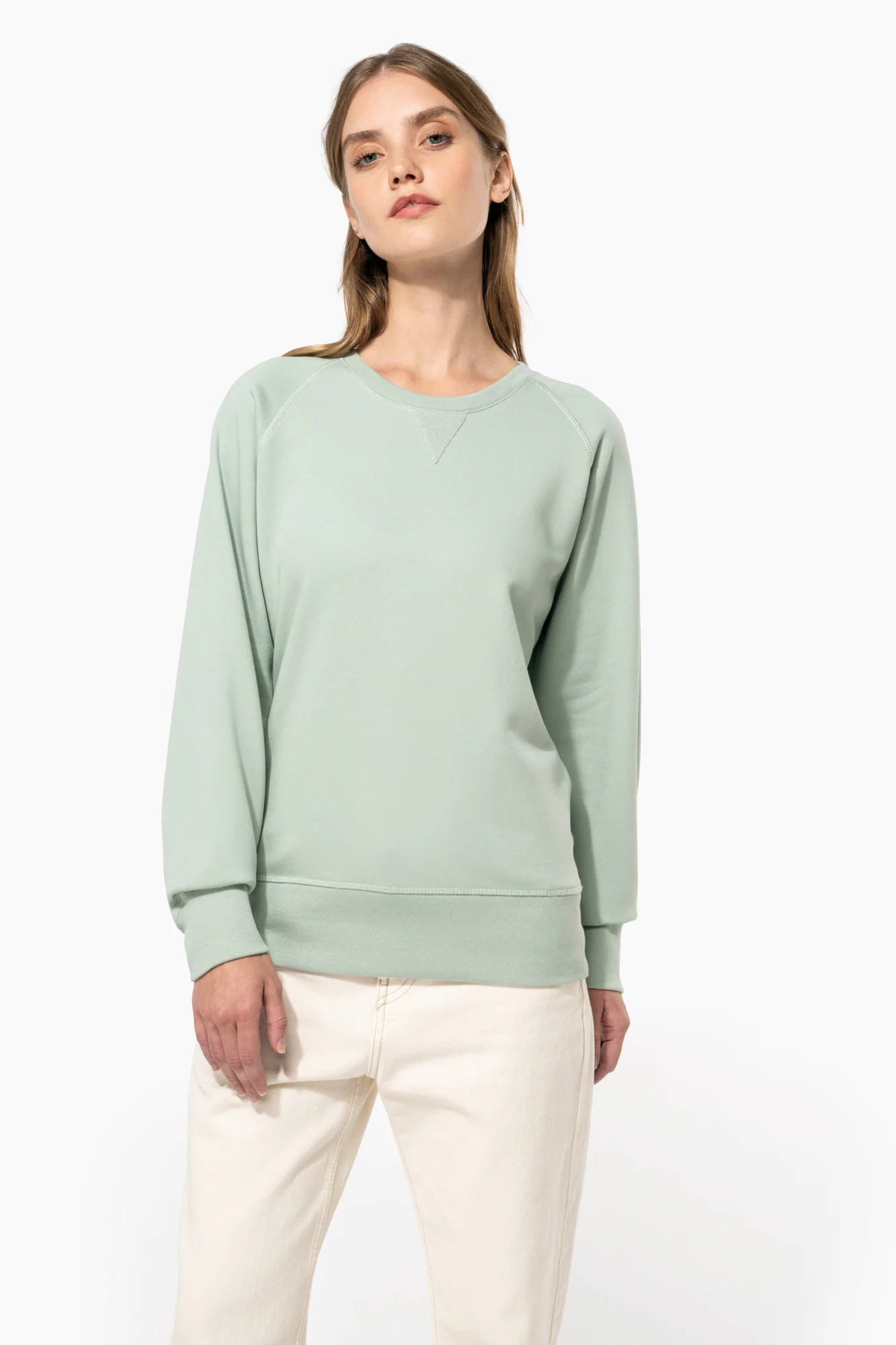 Kariban Damessweater BIO ronde hals raglanmouwen