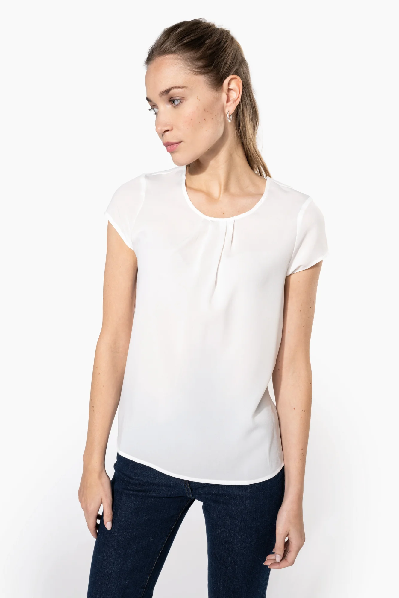 Kariban Damesblouse in crêpe met korte mouwen