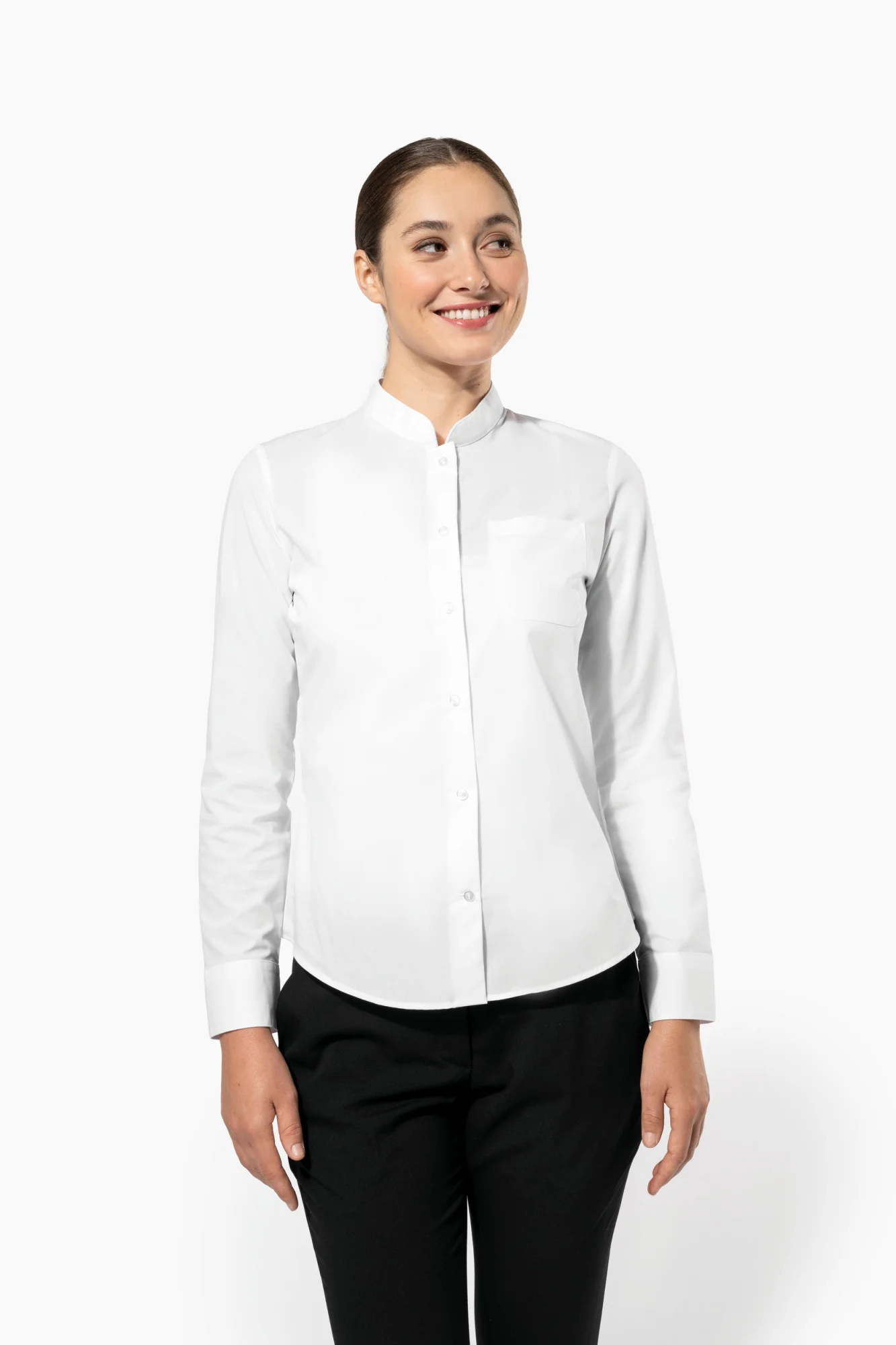 Kariban Damesblouse met "Mao" kraag lange mouwen