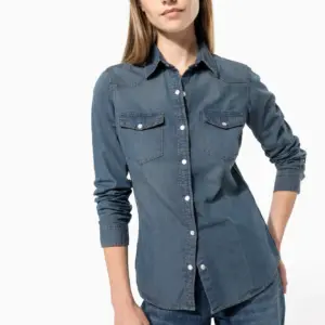 Kariban Dames denim blouse lange mouwen