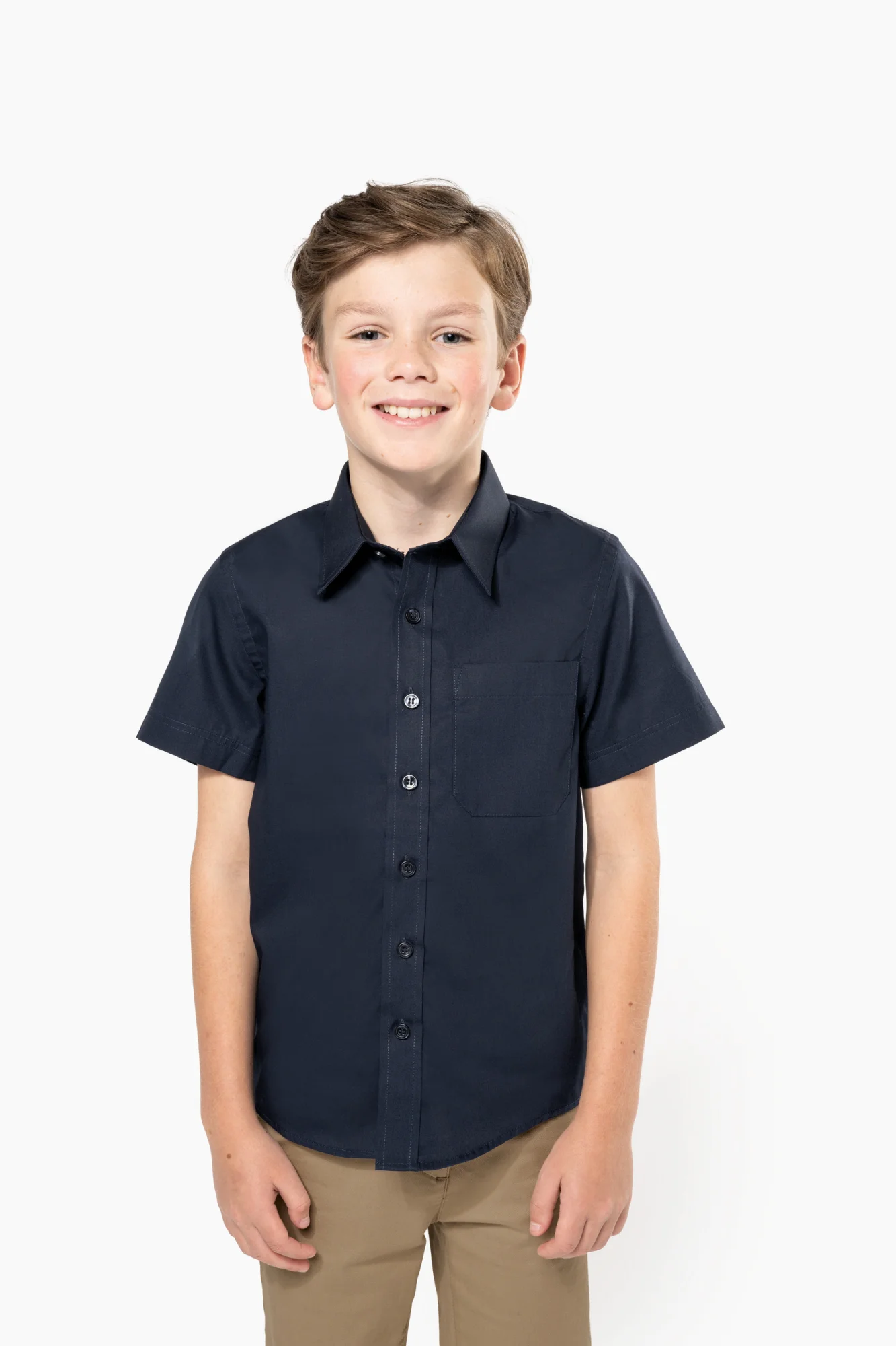 Kariban Kinder poplin overhemd korte mouwen