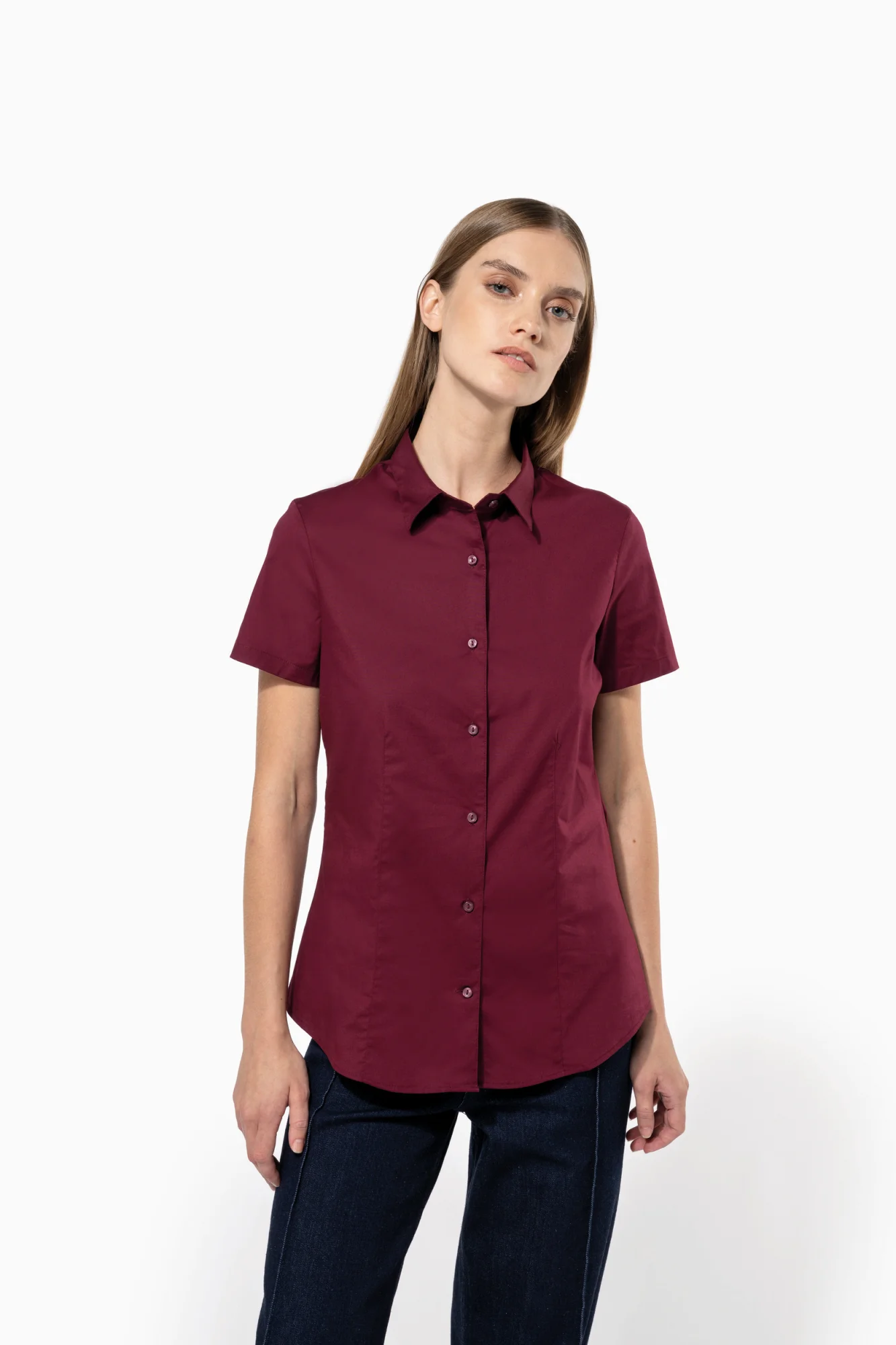 Kariban Dames stretch blouse korte mouwen