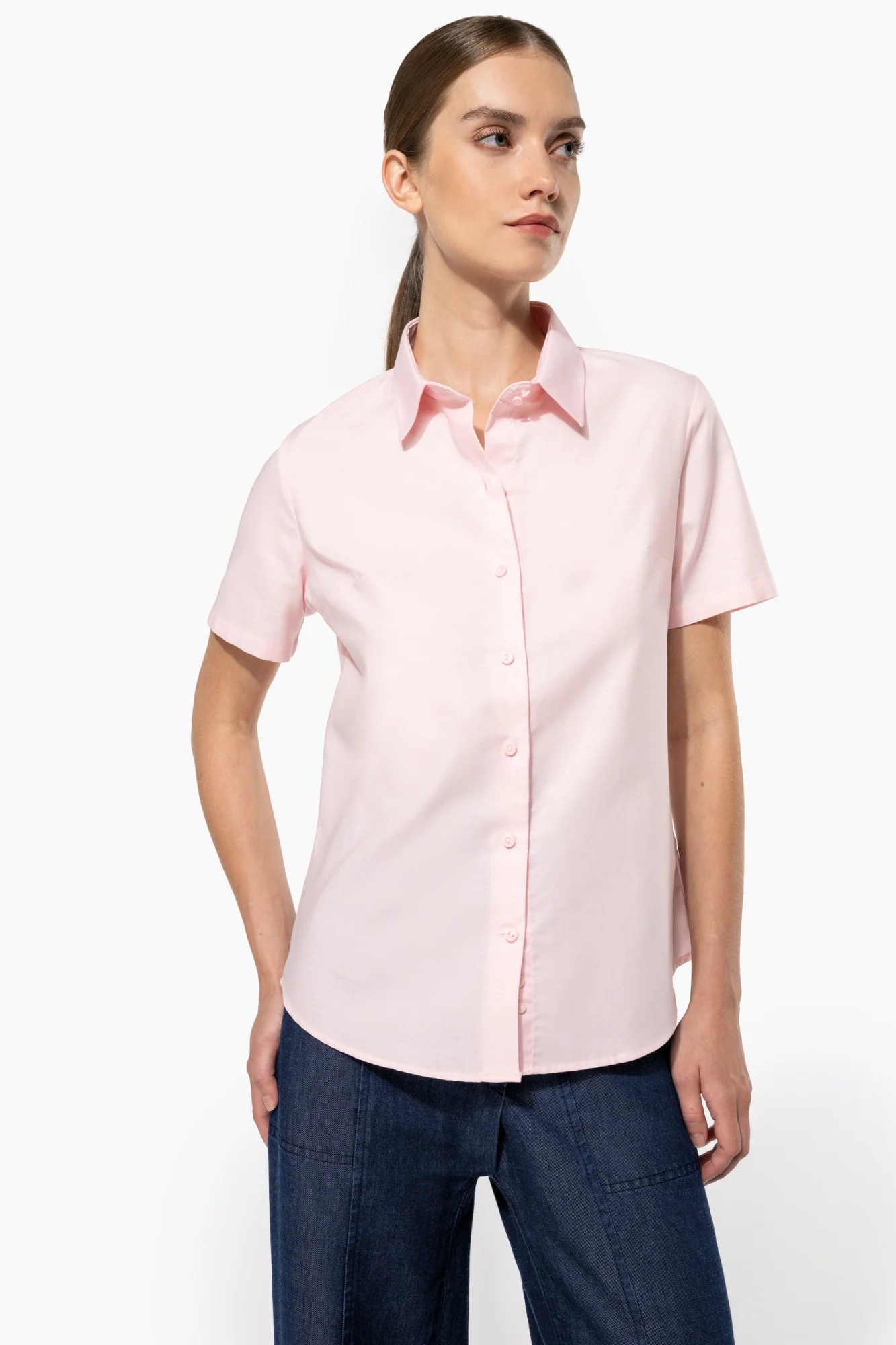 Kariban Dames Oxford blouse korte mouwen