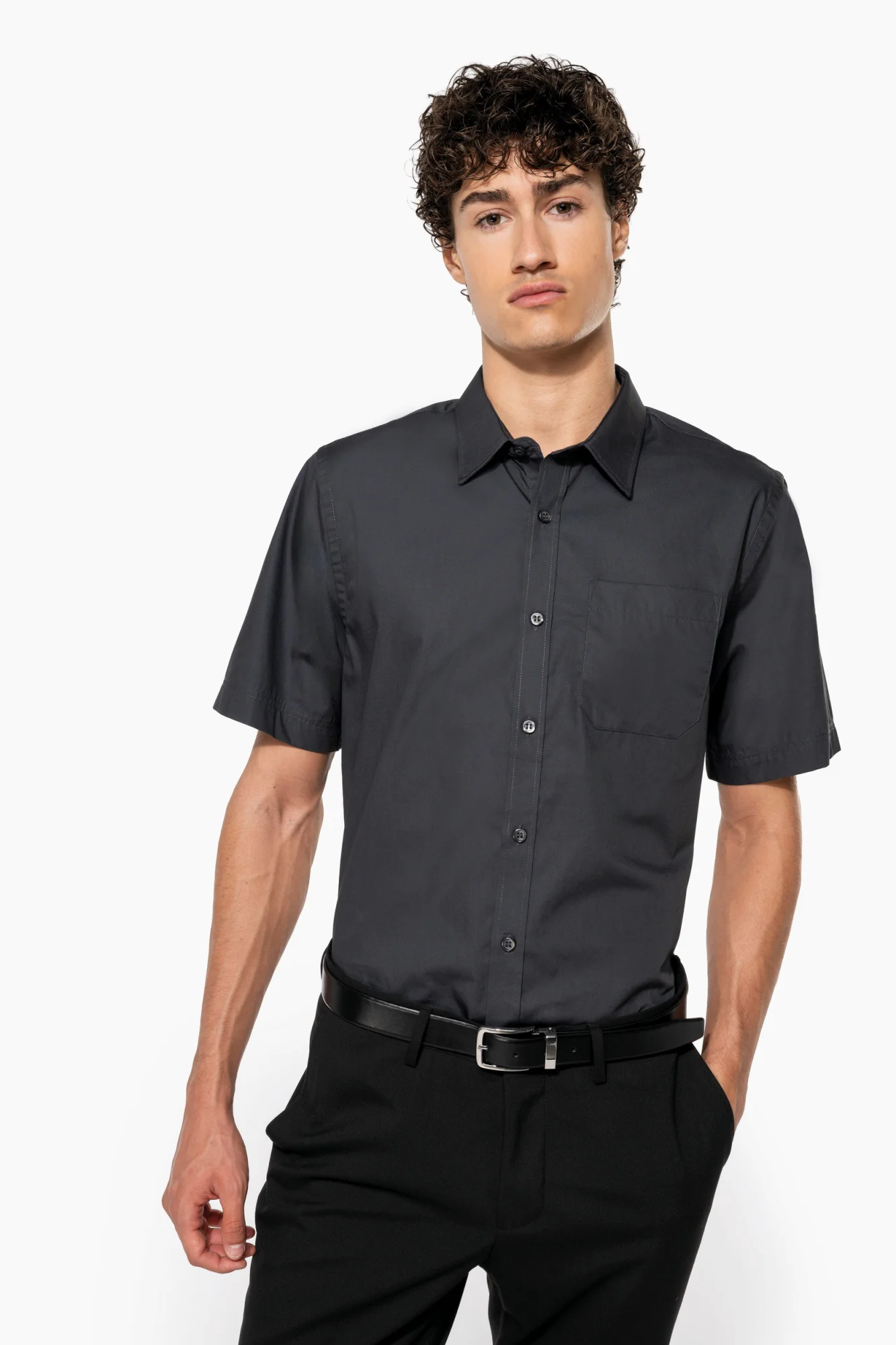 Kariban Heren poplin overhemd korte mouwen