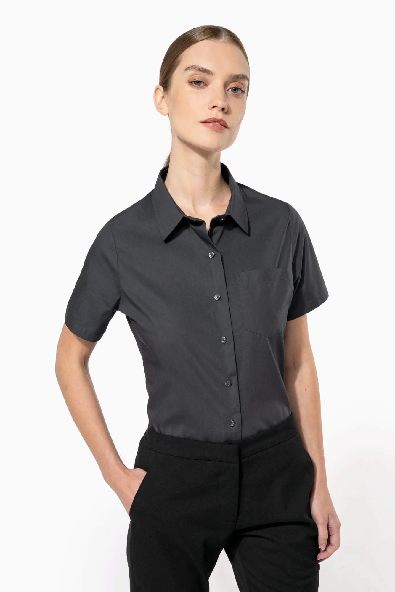 Kariban Dames Poplin Blouse Korte Mouwen