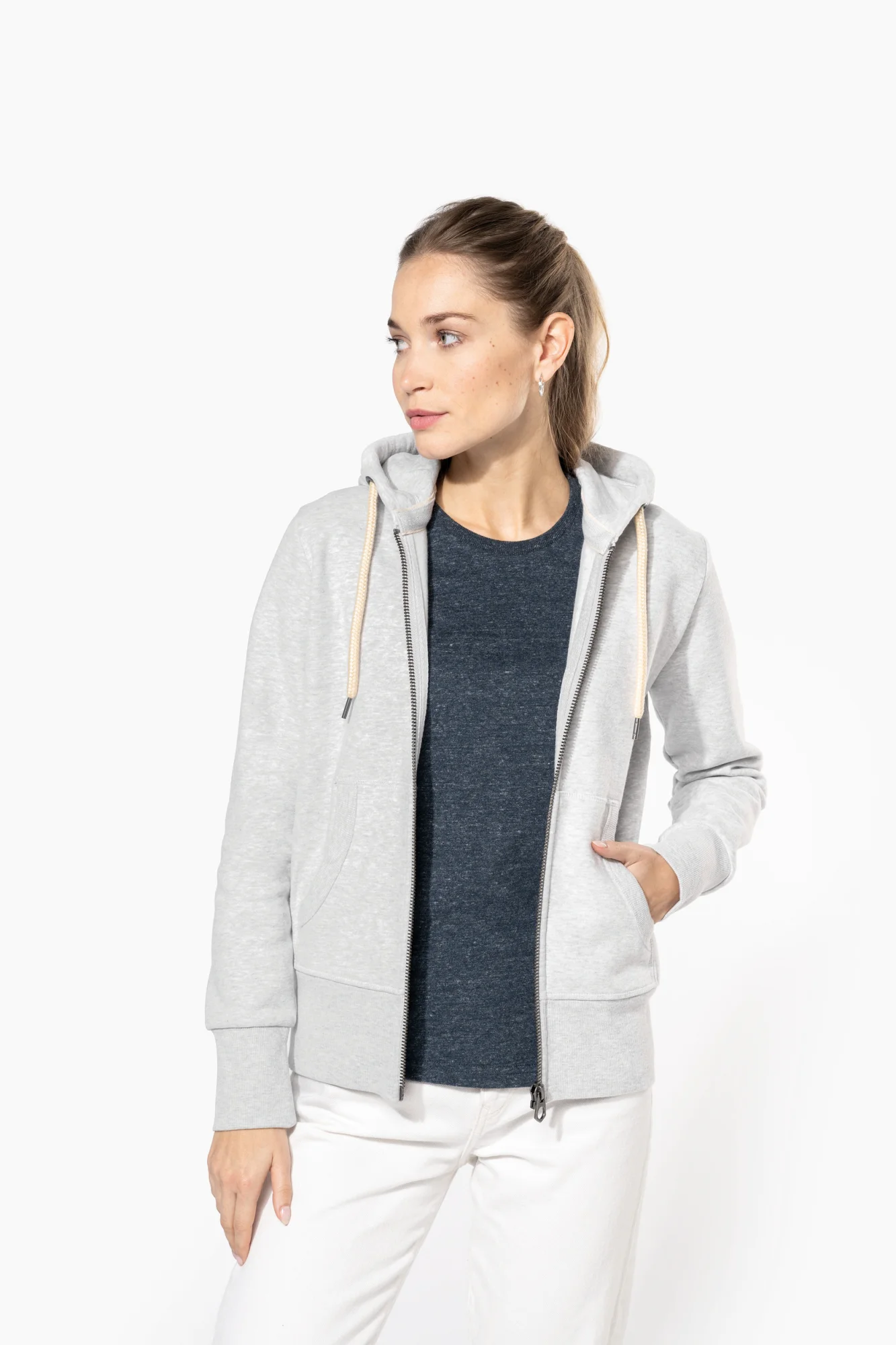 Kariban Vintage damessweater met rits en capuchon
