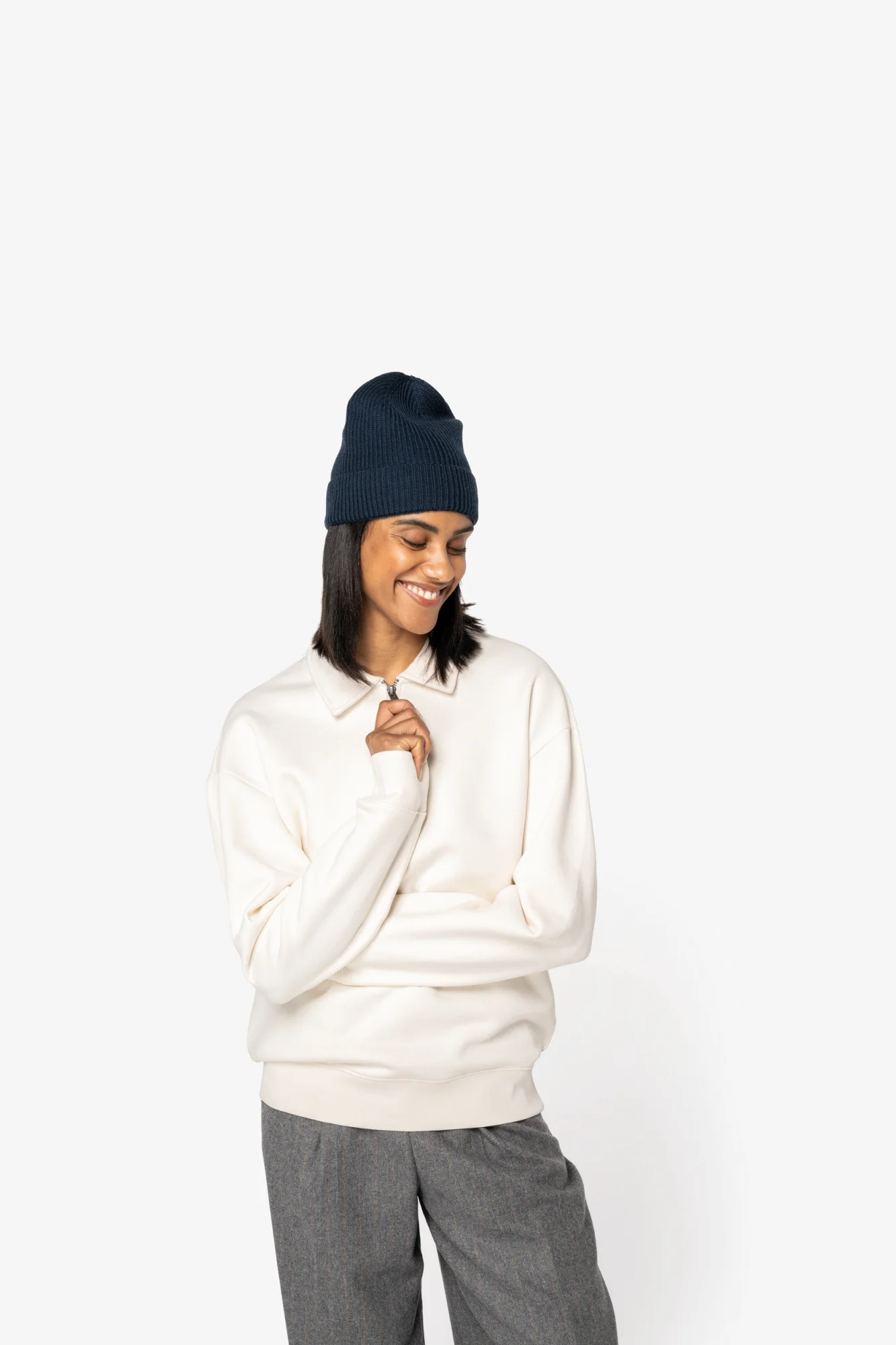 Native Spirit Ecologische uniseks sweater met kwartrits, polokraag en afhangende schouders