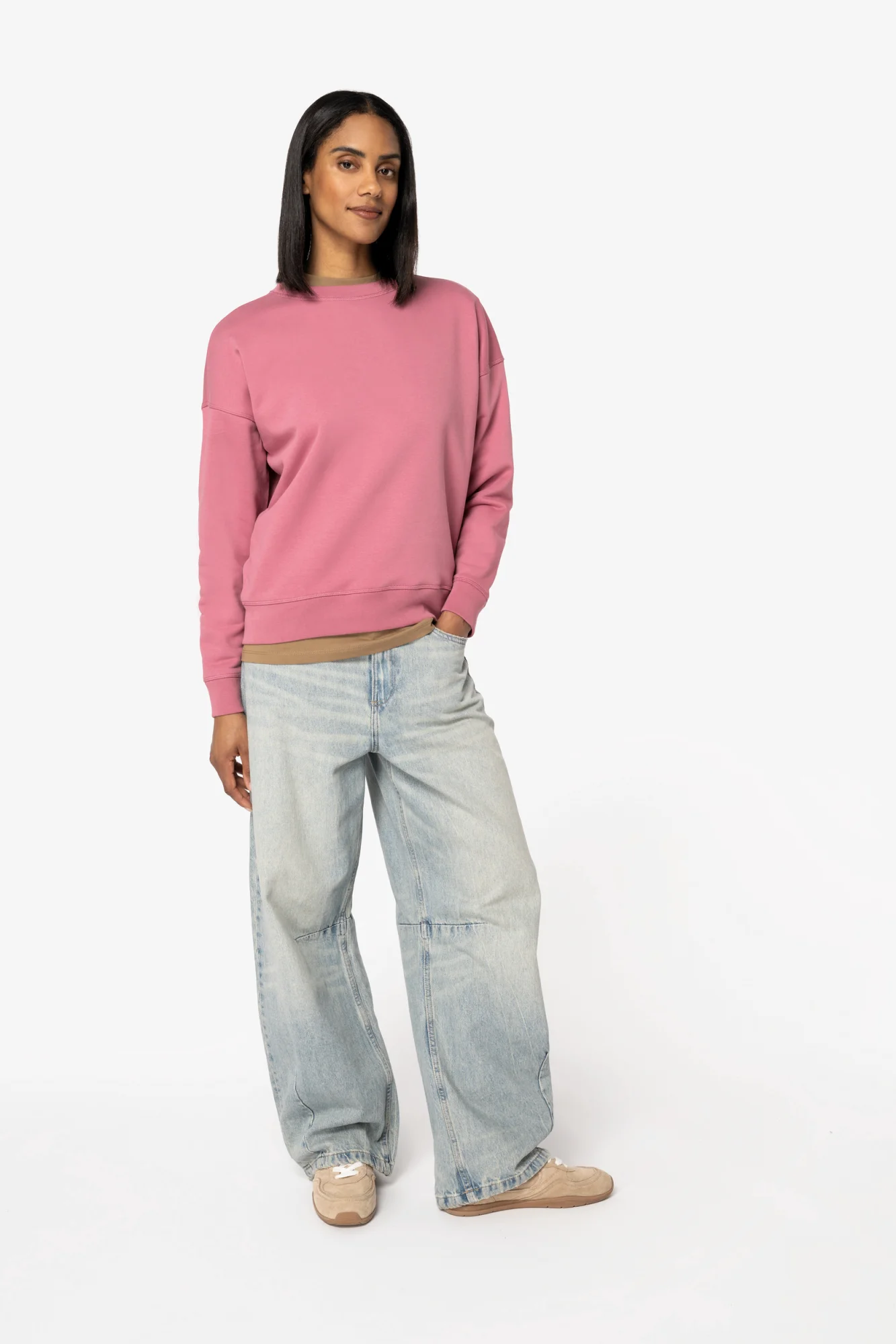 Native Spirit Ecologische dames sweater met ronde hals en verlaagde schouders