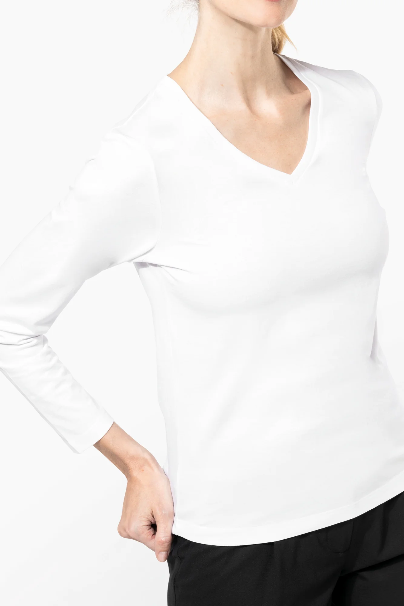 Kariban Premium Supima® dames-T-shirt V-hals lange mouwen