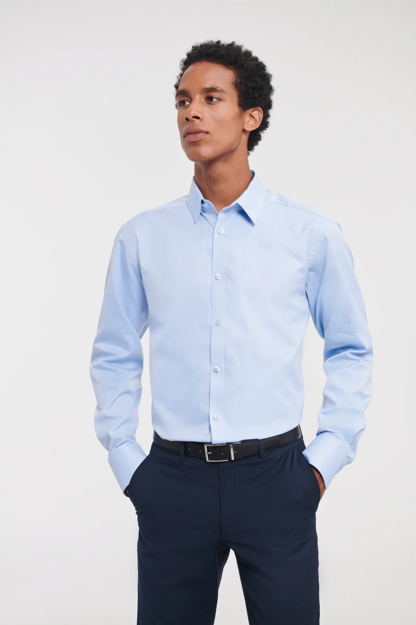 Russell Men's Long Sleeve Herringbone Overhemd