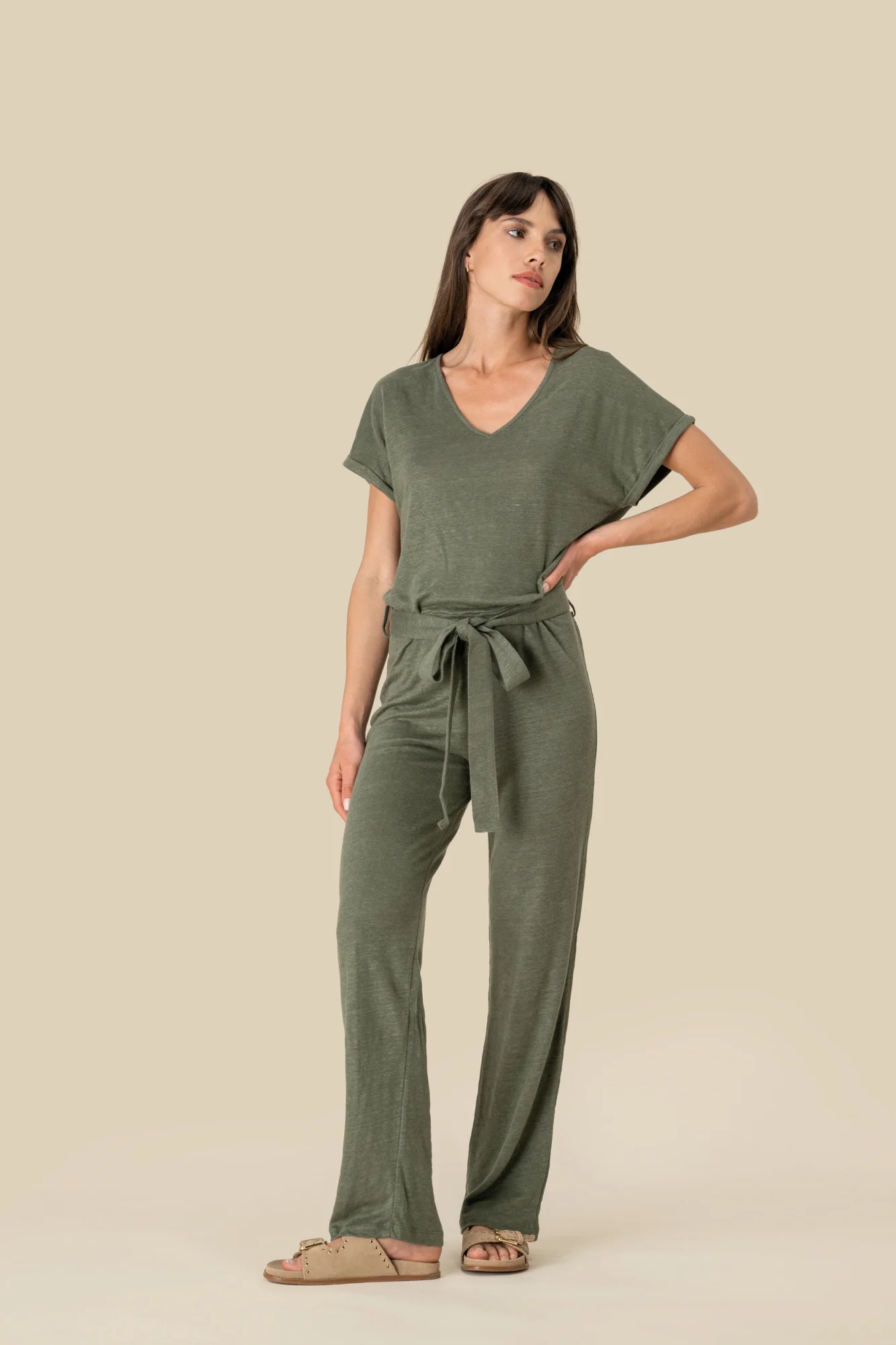 Spasso Tricot jumpsuit met korte mouwen voor dames van linnen