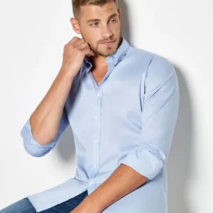 Kustom Kit Slim Fit Stretch Oxford Shirt LS