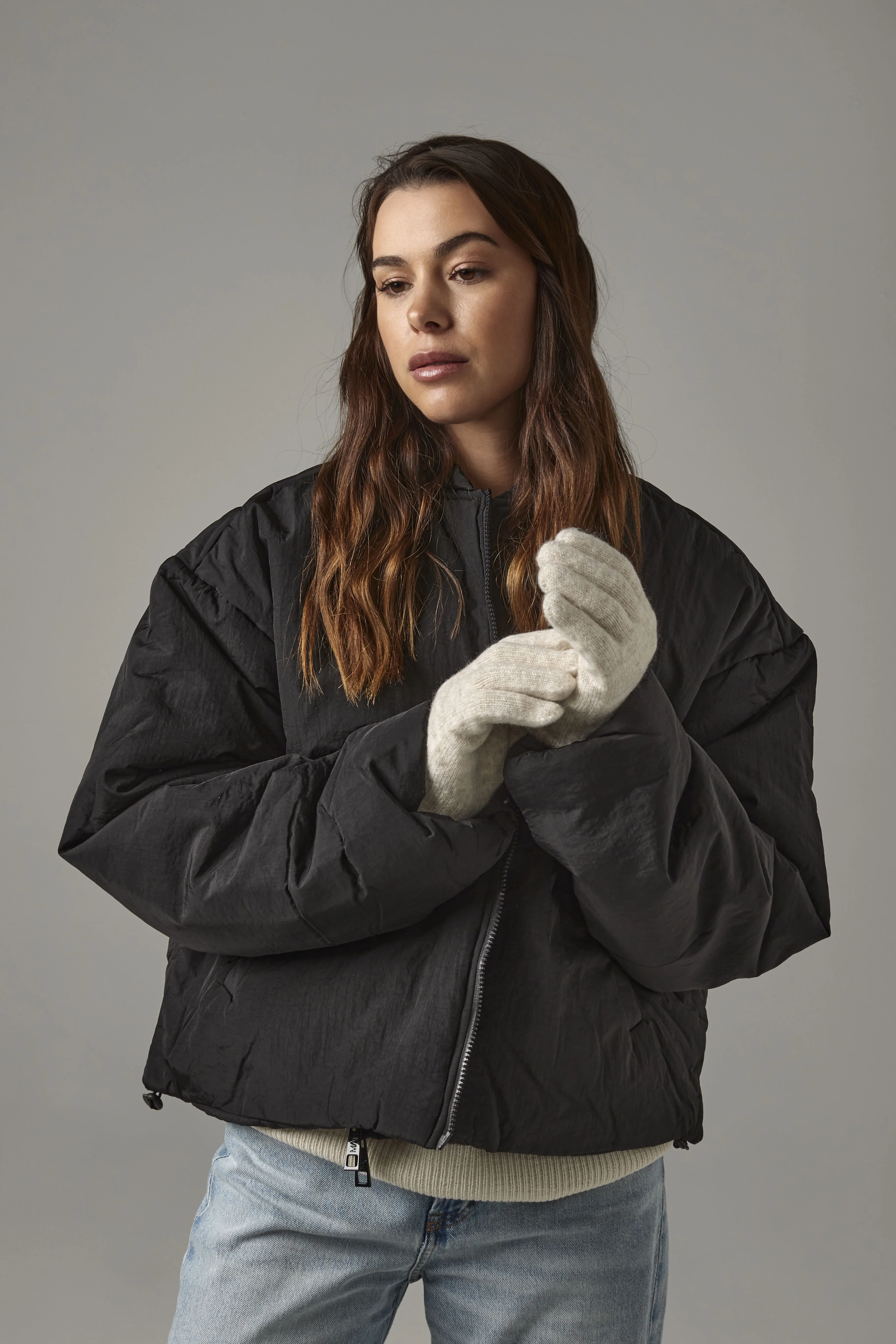 Cosy ribbed-cuff gloves