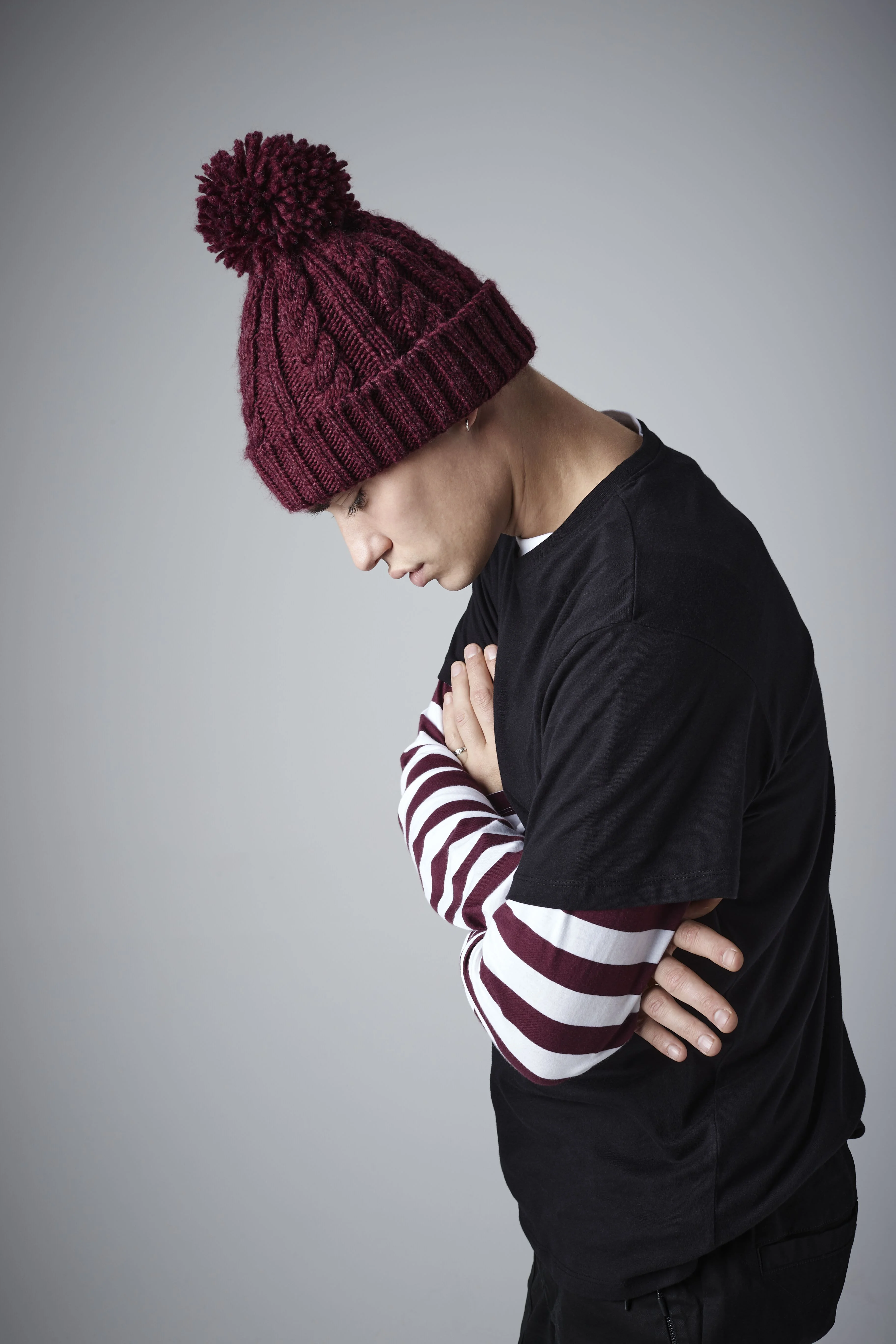 Cable knit melange beanie