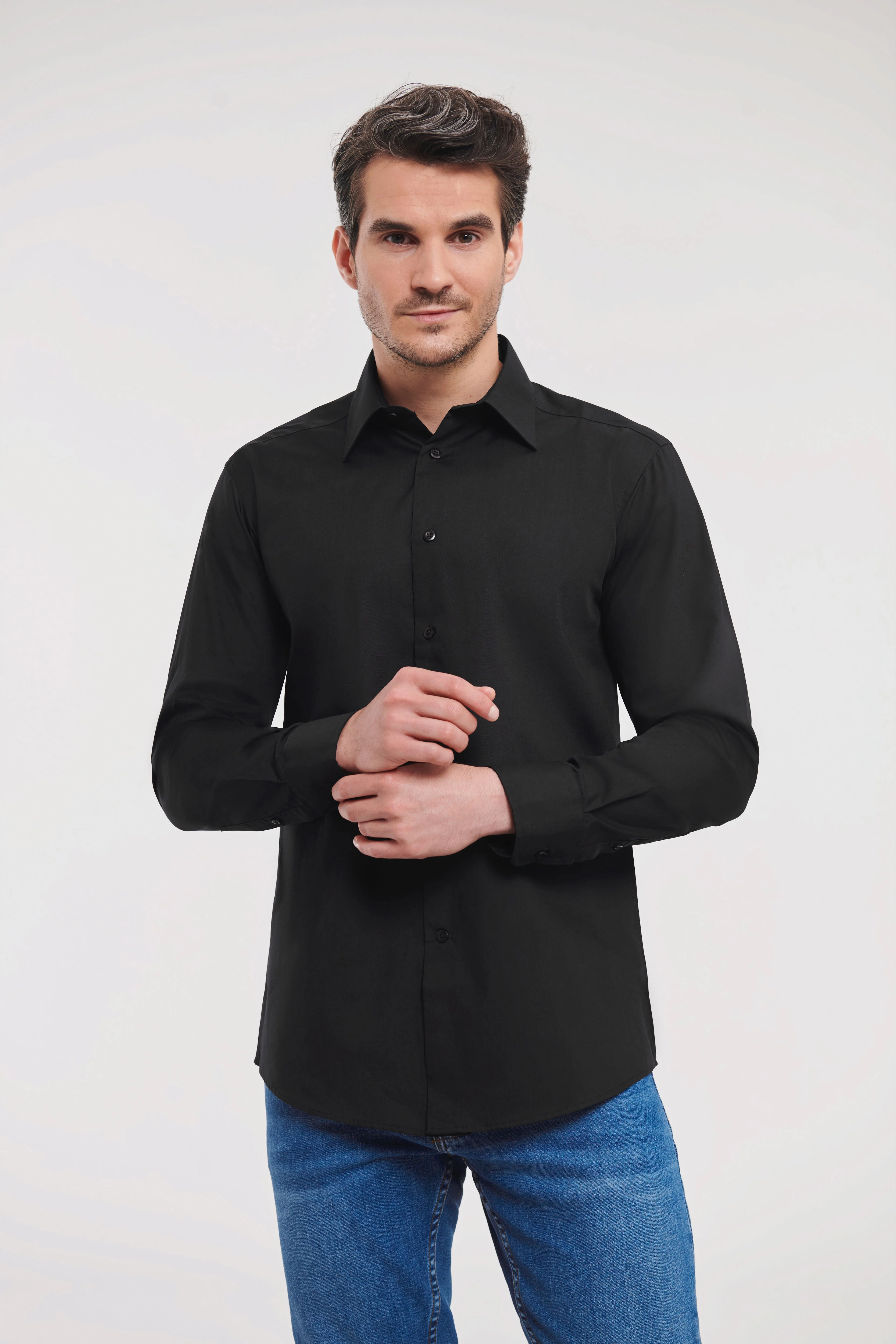 Long sleeve polycotton easycare fitted poplin shirt
