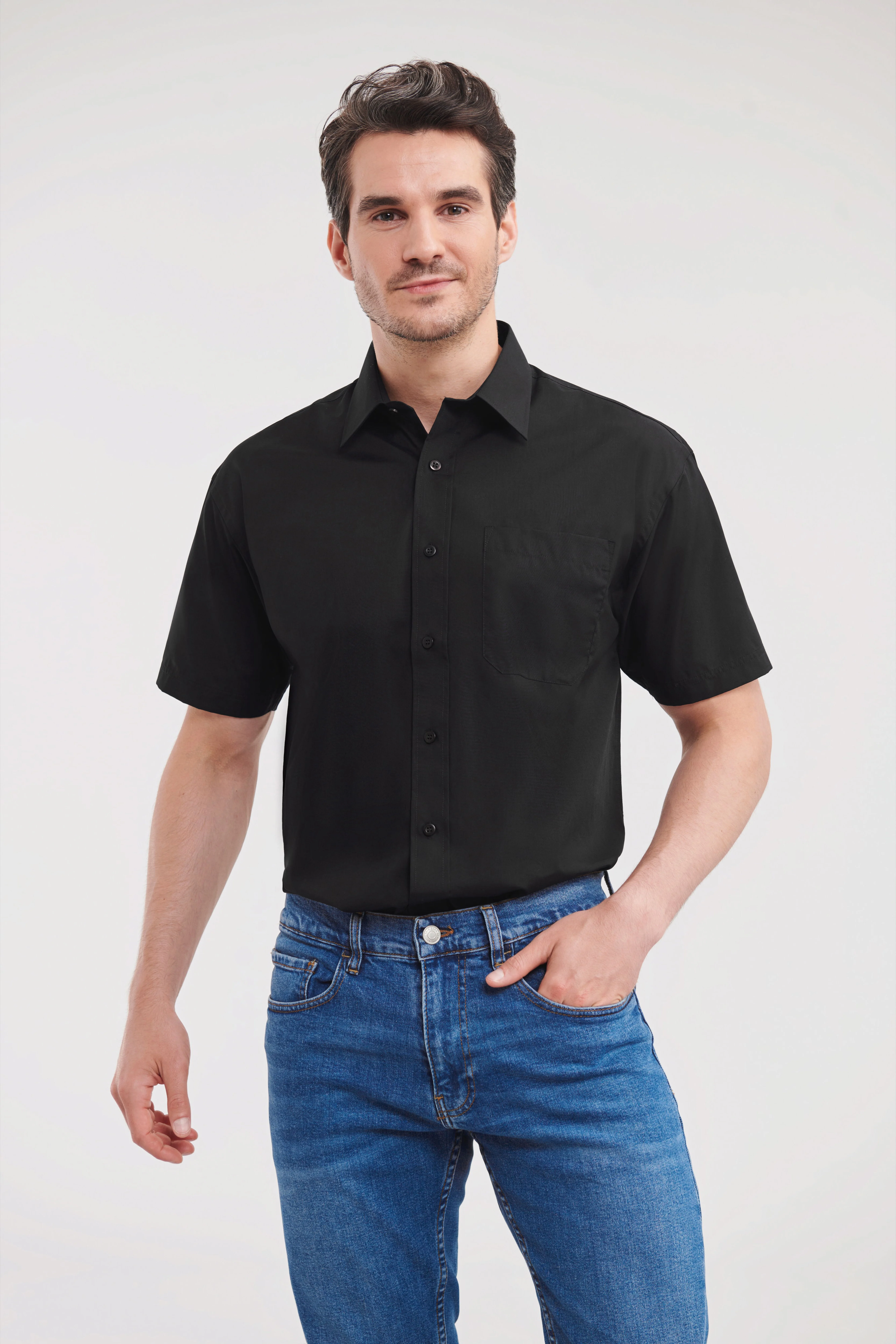 Short sleeve polycotton easycare poplin shirt