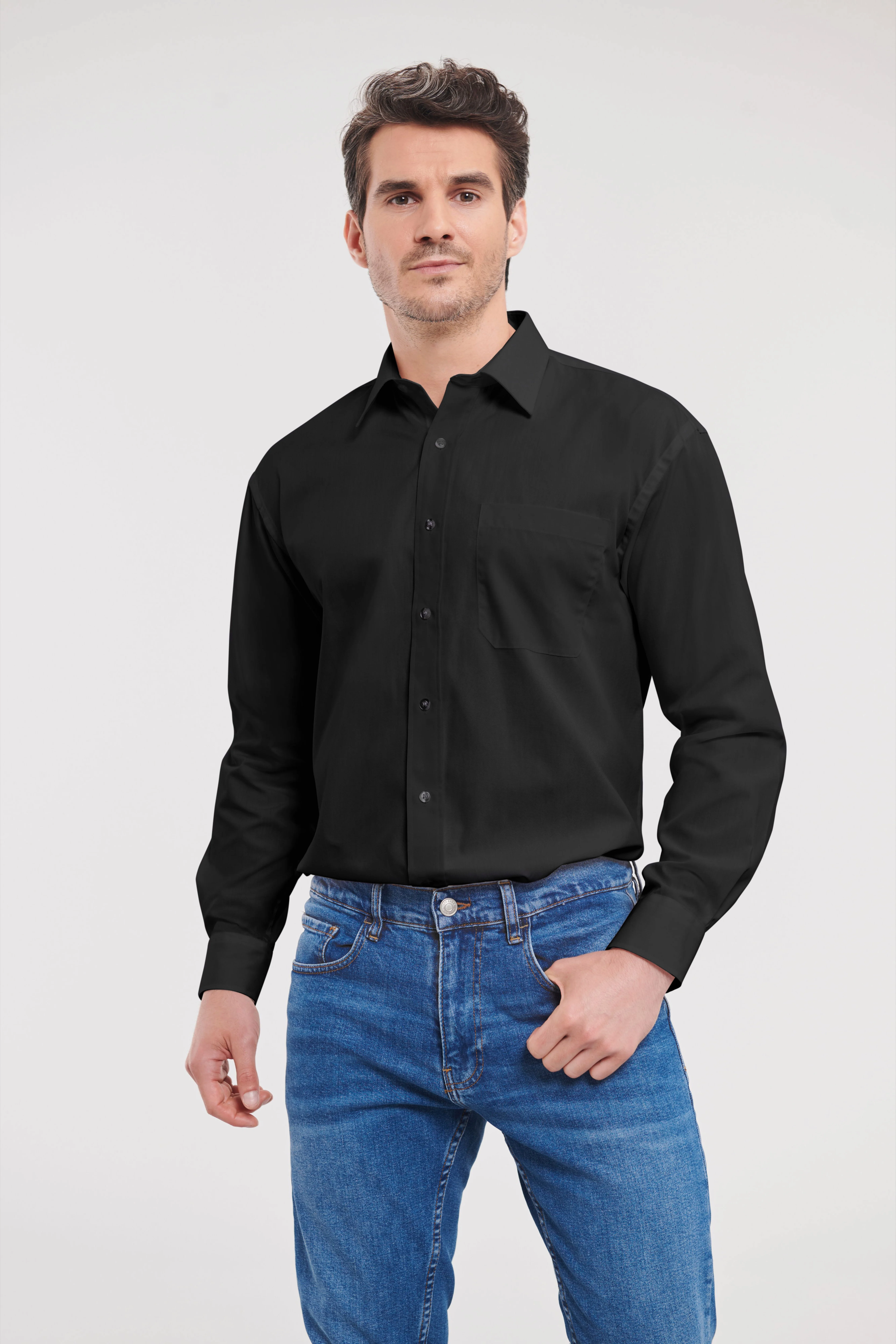 Long sleeve pure cotton easycare poplin shirt