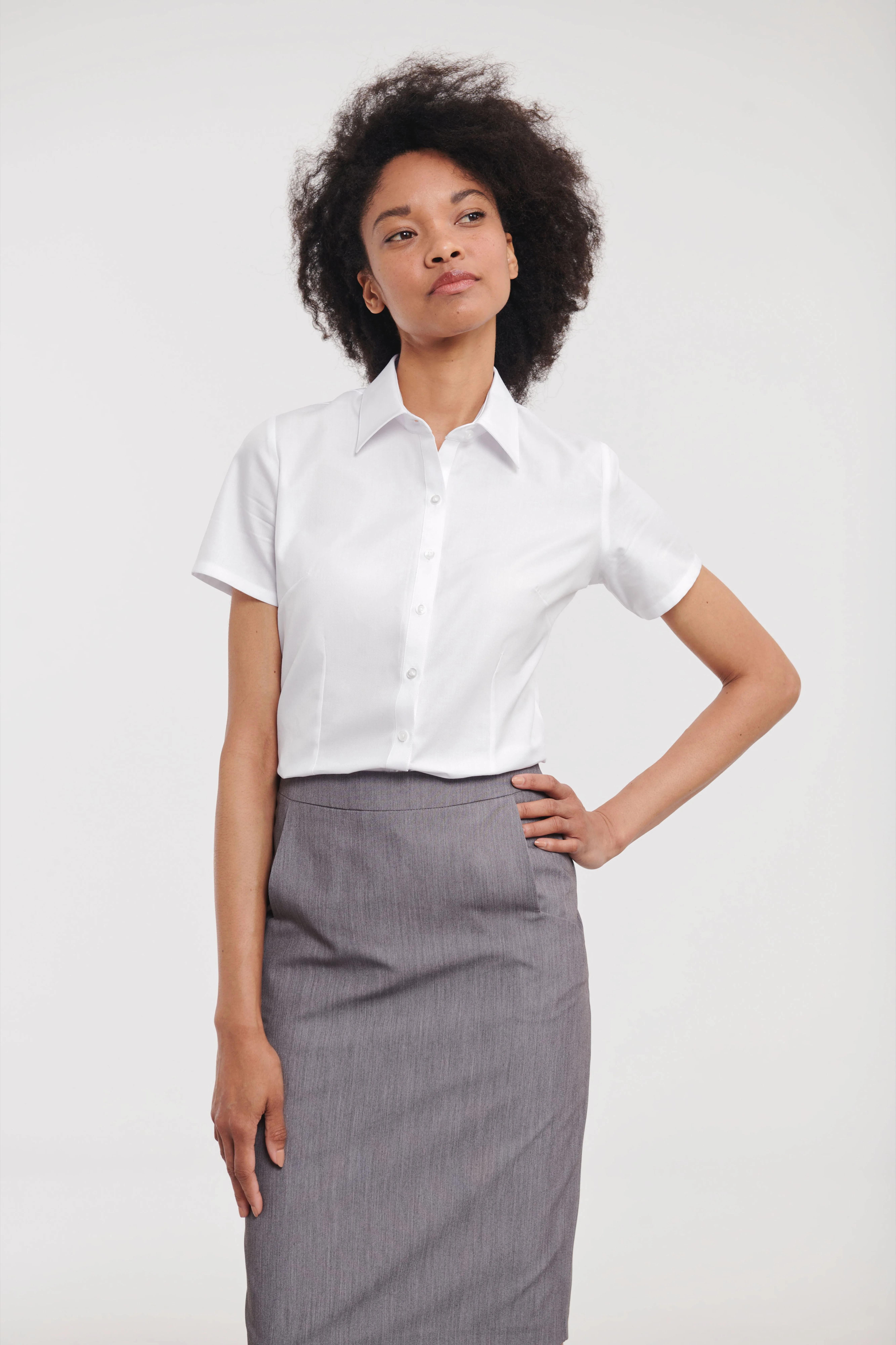 Women's short sleeve herringbone shirt