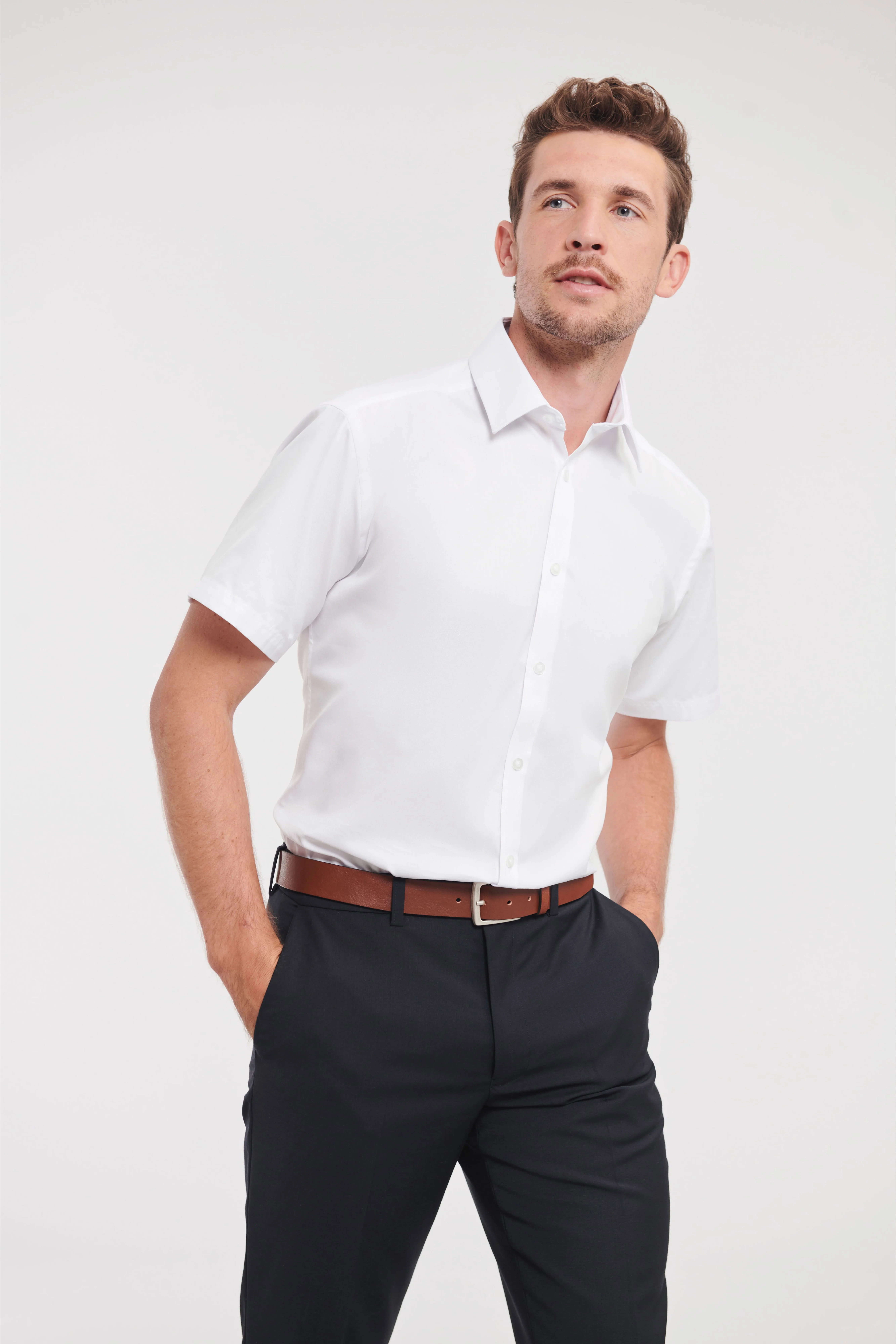 Short sleeve herringbone shirt