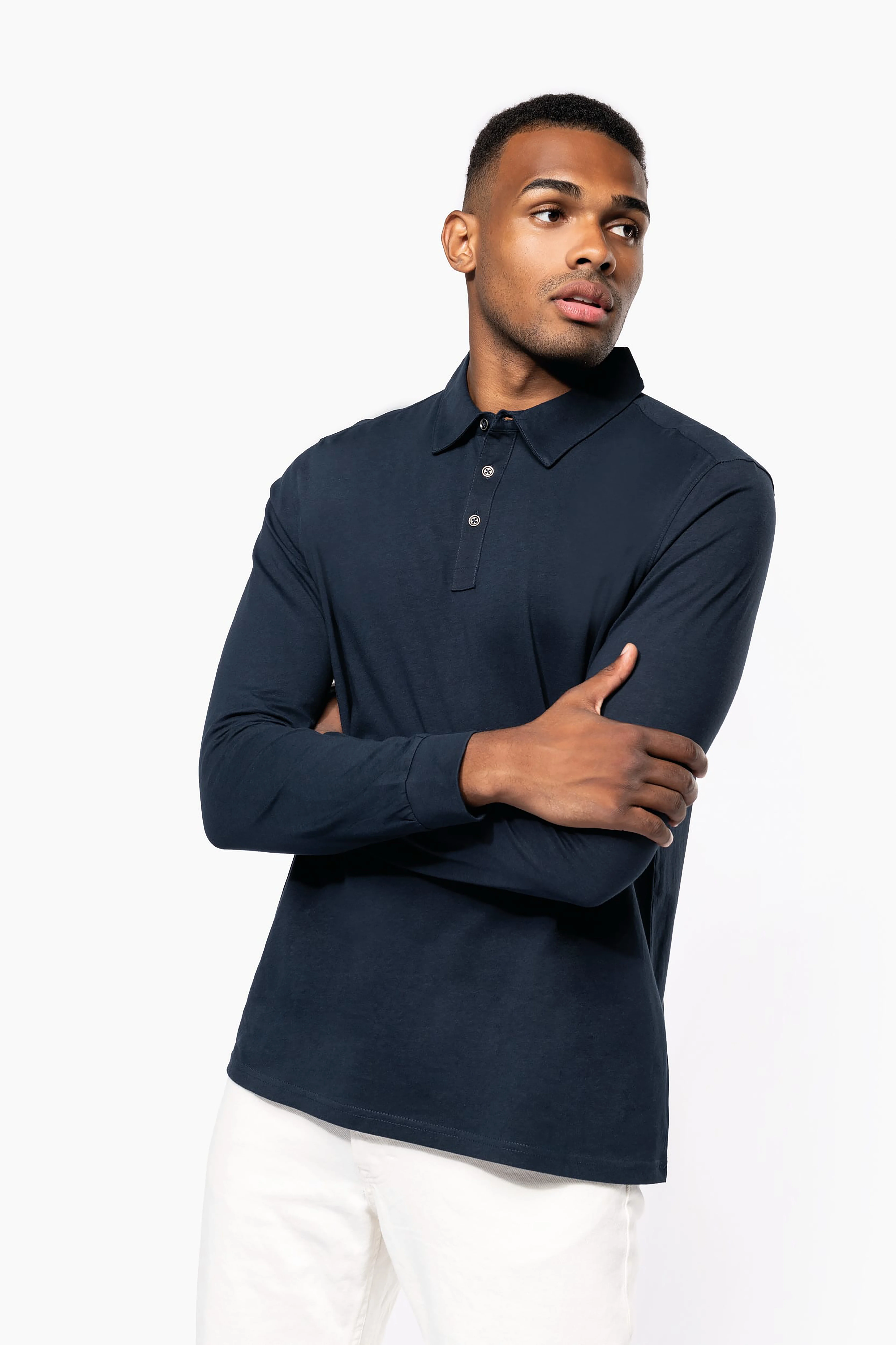 Jersey knit long sleeve polo shirt