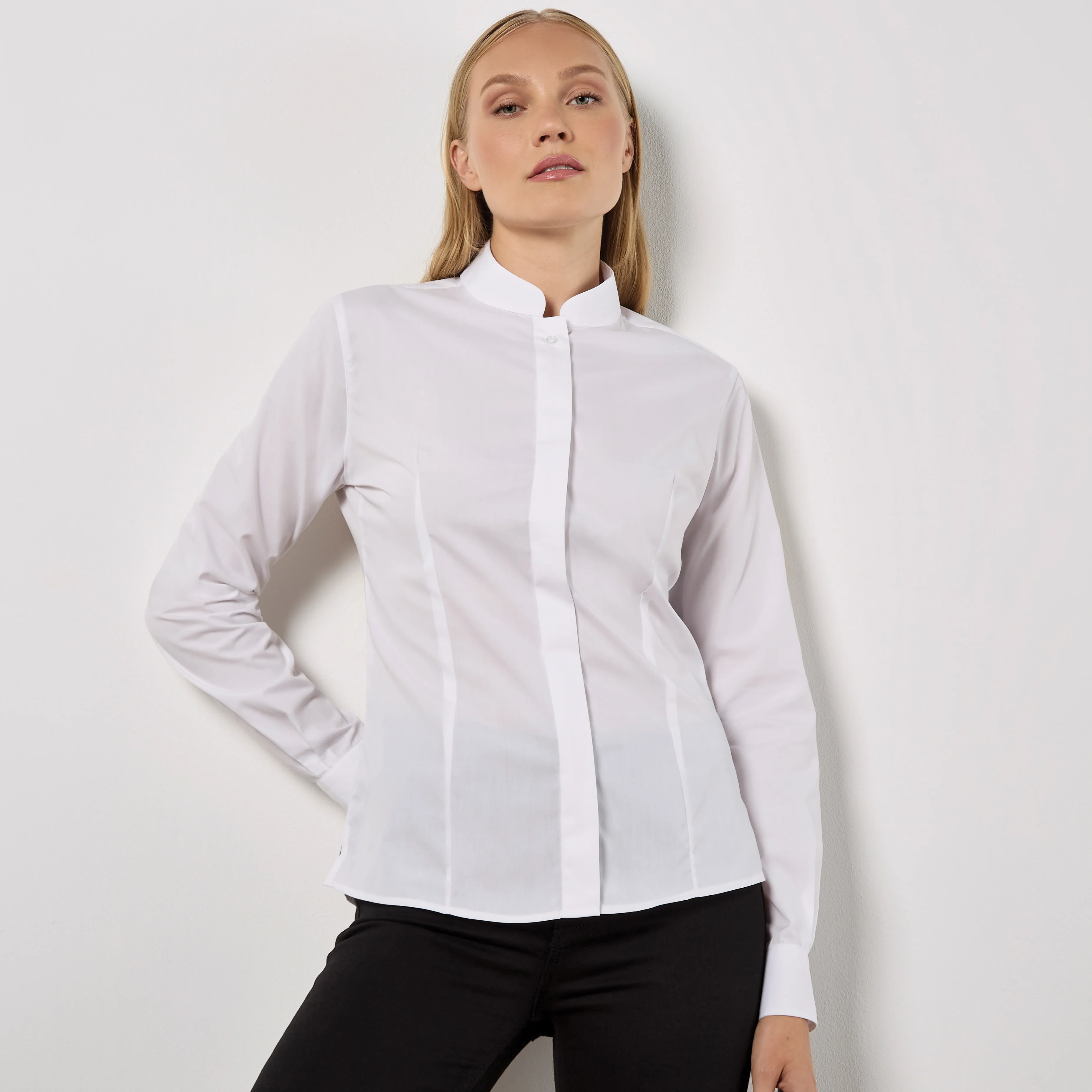 Women's mandarin collar shirt long-sleeved (tailored fit)