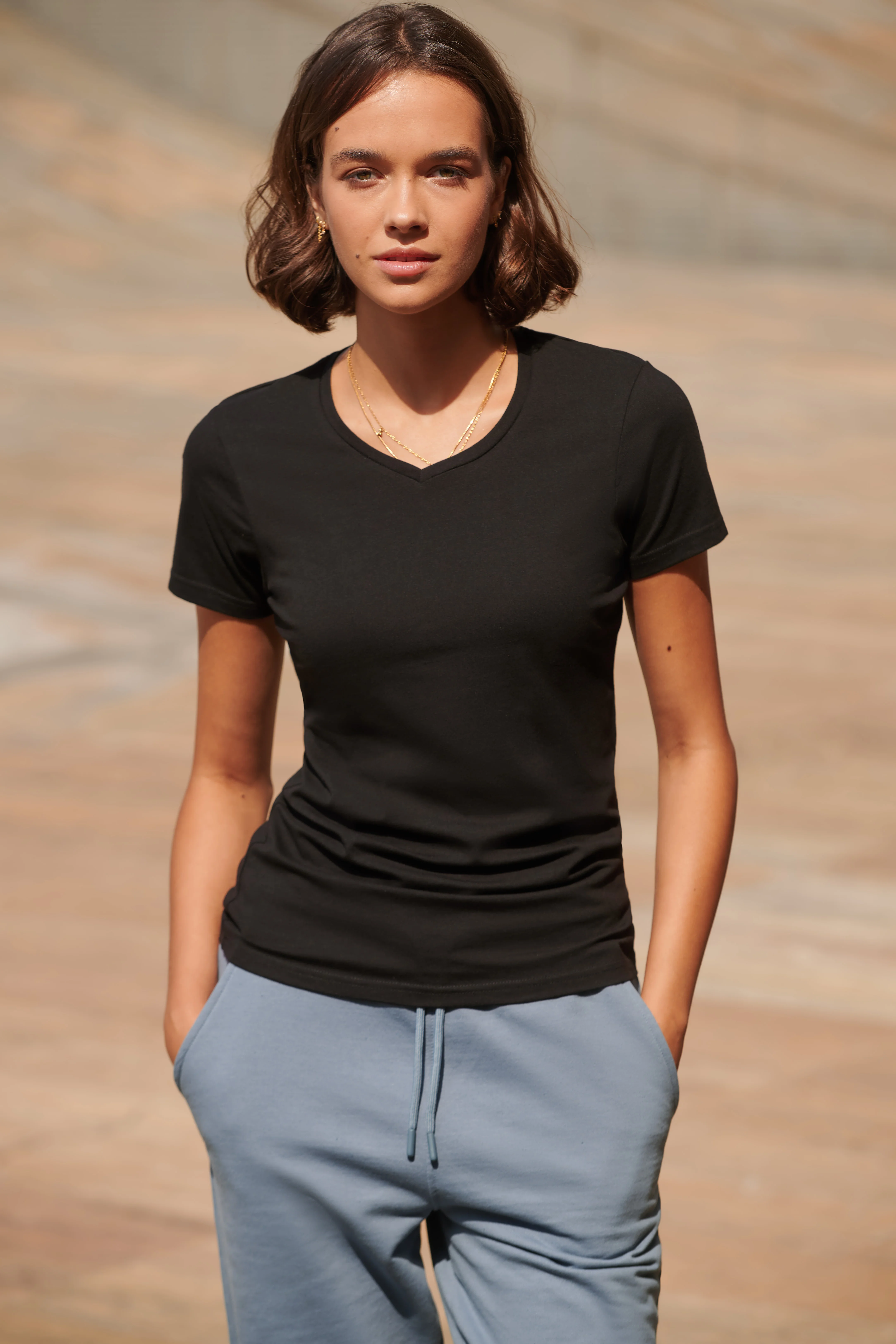 SF Clothing Ladies Stretch V-neck T-shirt