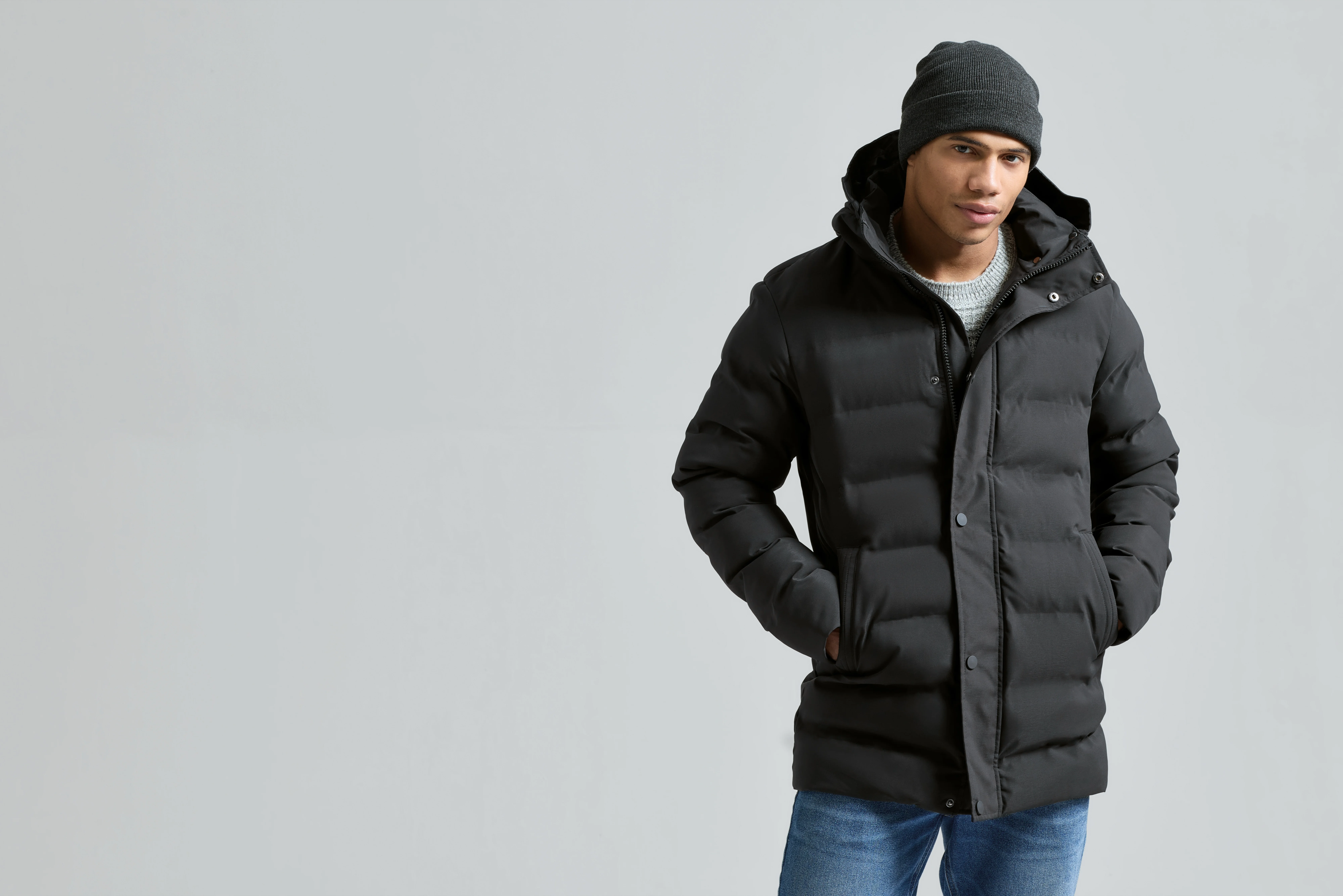 Recycled bonded longline padded jacket