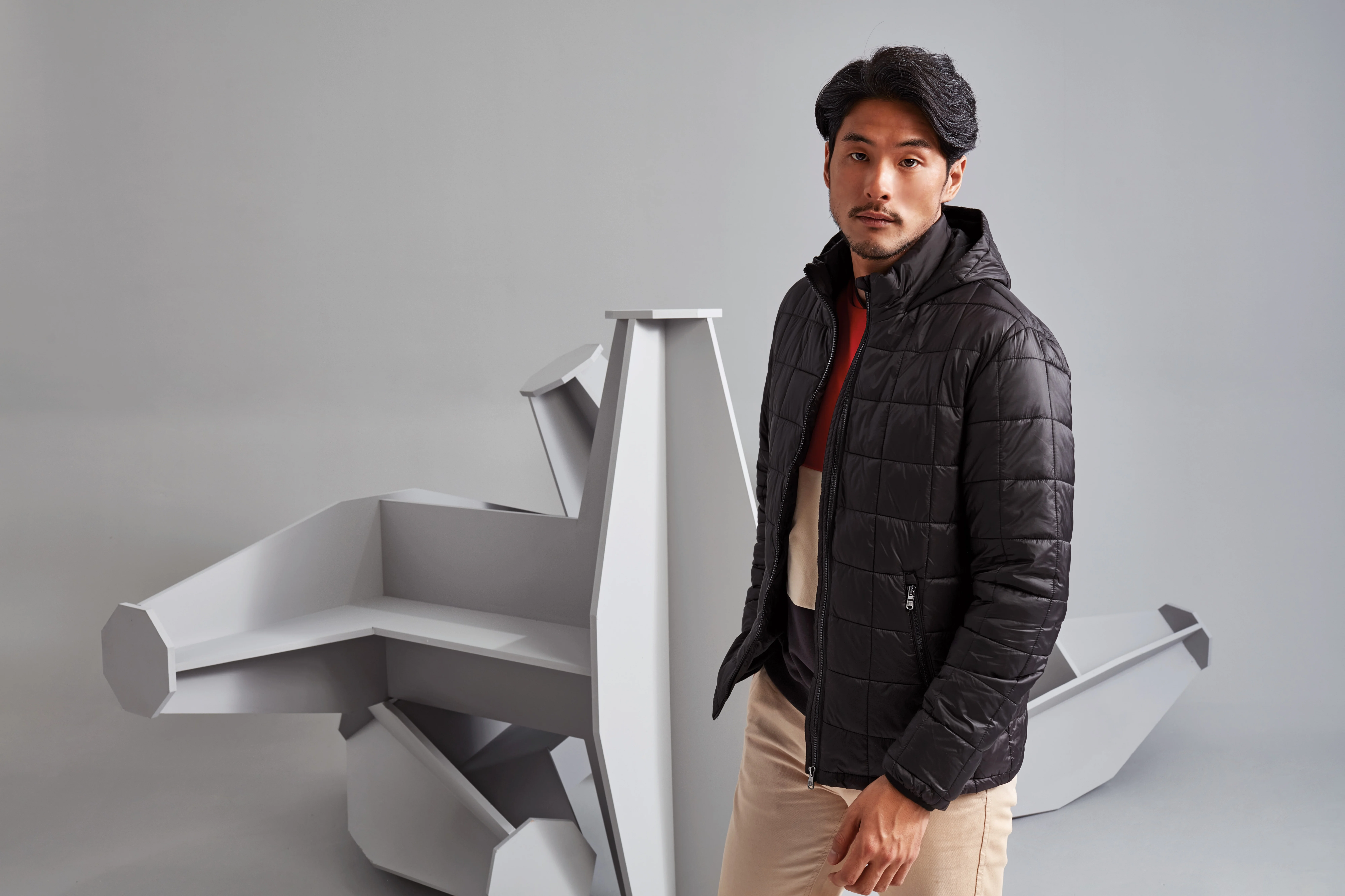 Box quilt hooded jacket