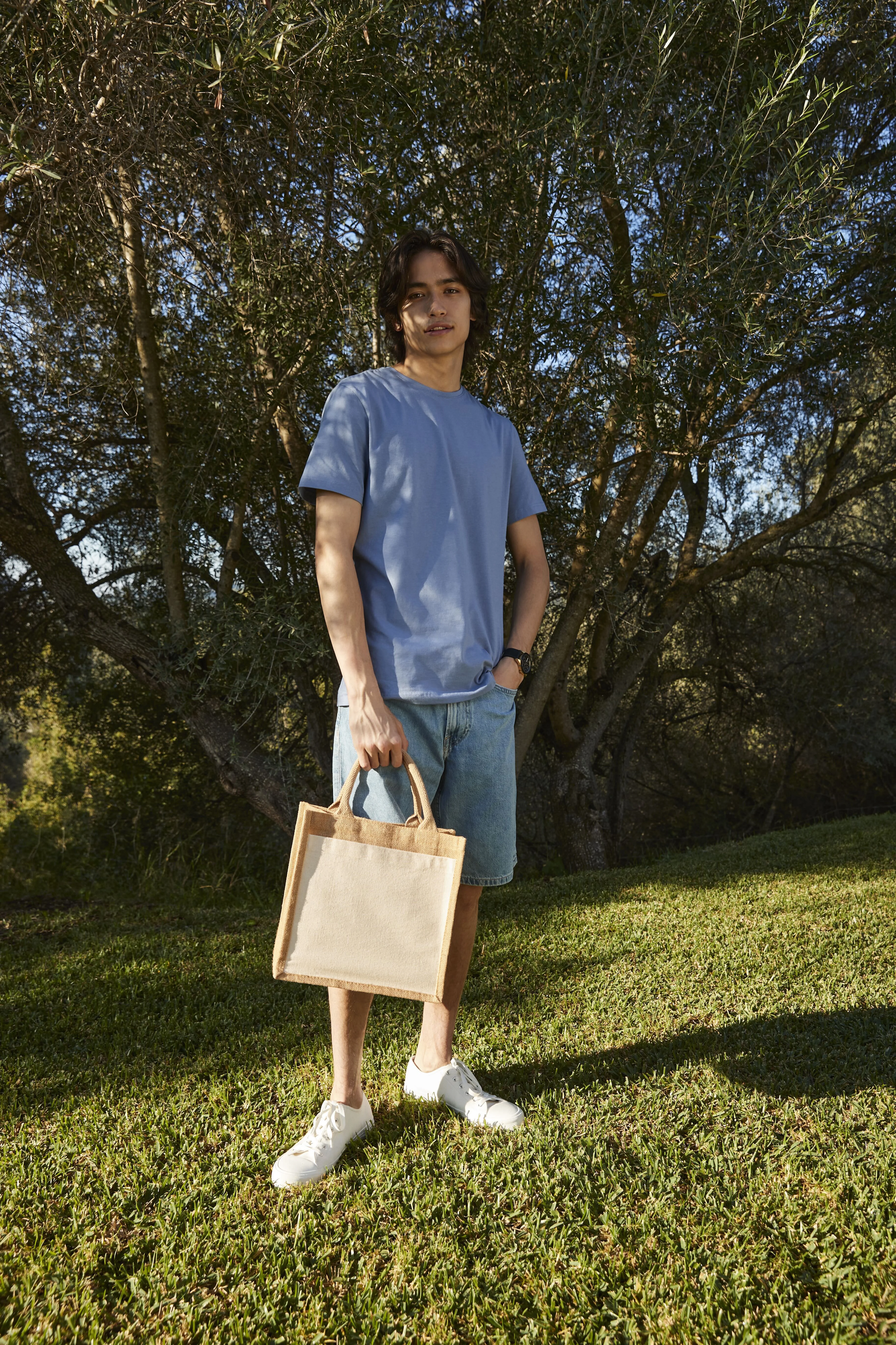 Cotton pocket jute midi tote
