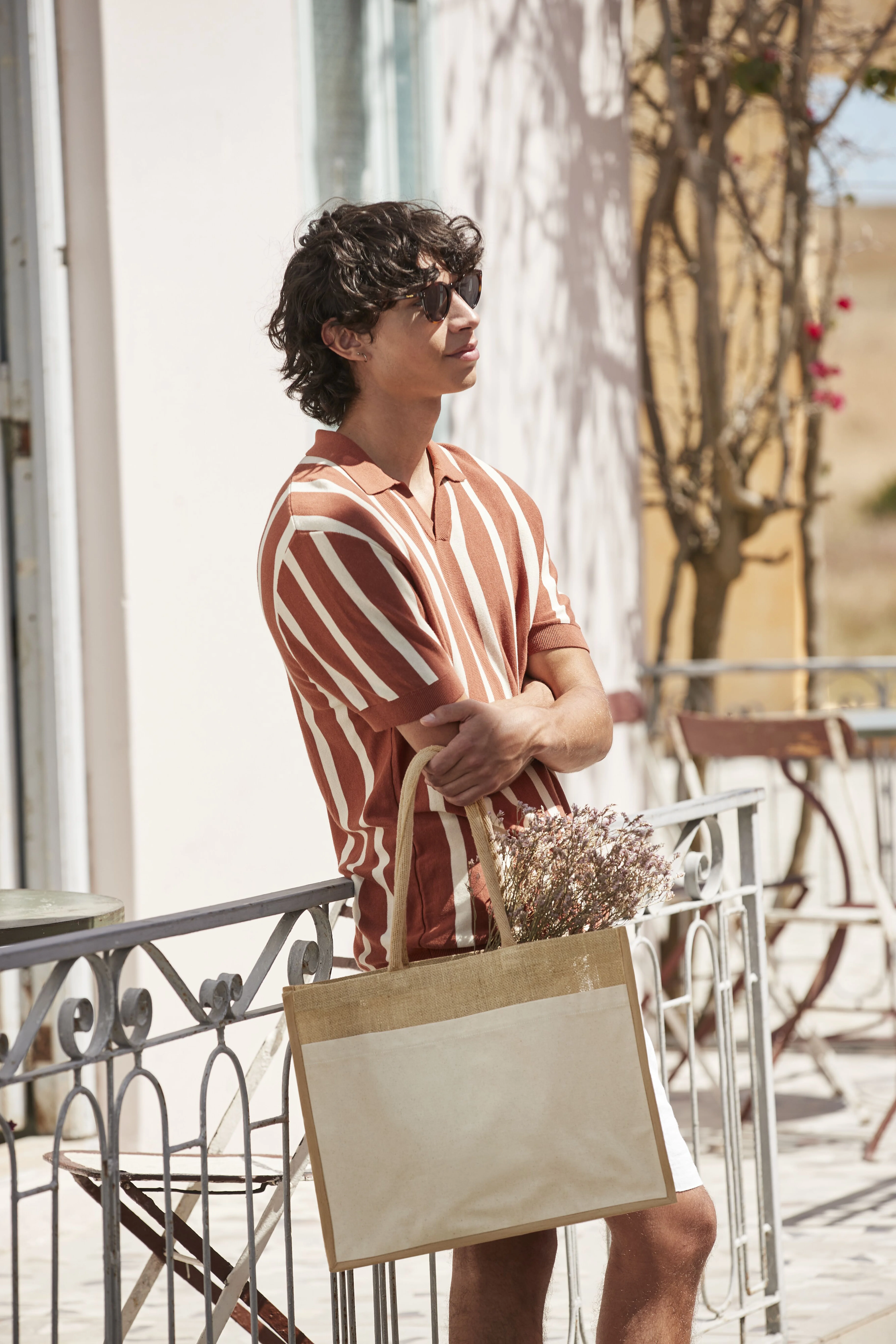 Cotton pocket natural starched jute shopper